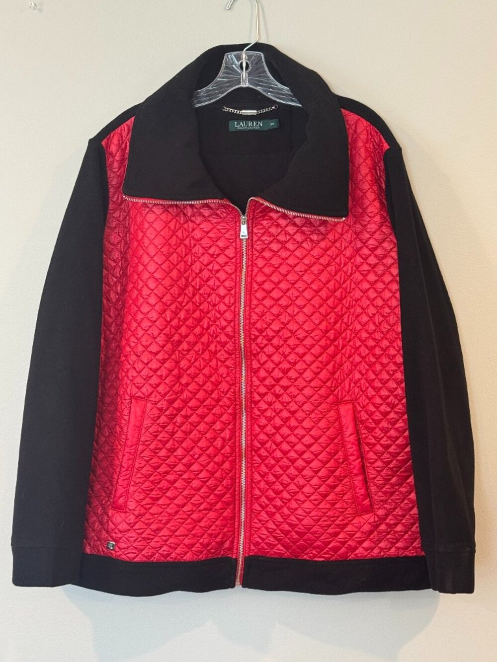 Lauren Ralph Lauren Jacket Womens 3X Red Black Fleece Quilted Full Zip